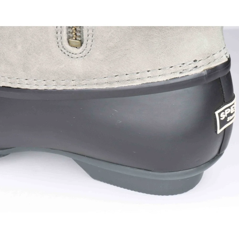 Sperry Saltwater Black Gray Waterproof Lace Up Ankle Rain Boot Leather Women 10M